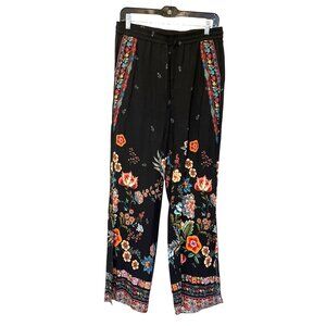 Johnny Was Ardell Floral Embroidered Drawstring Coverup Pants Split Hem Size S